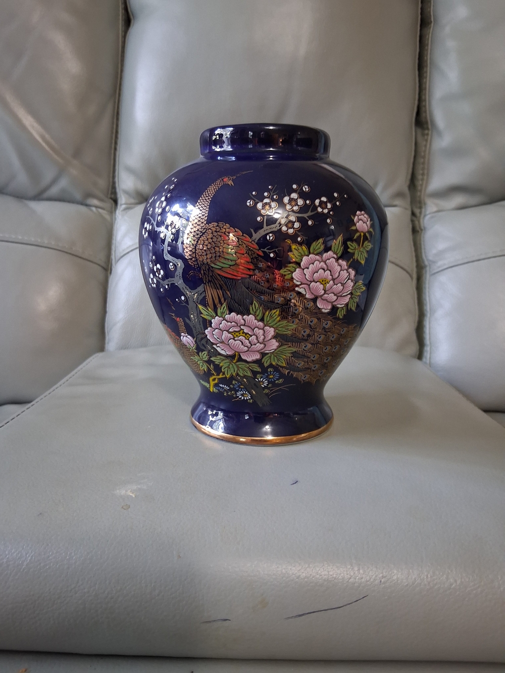 Vintage Cobalt Blue Japanese Peacock Vase